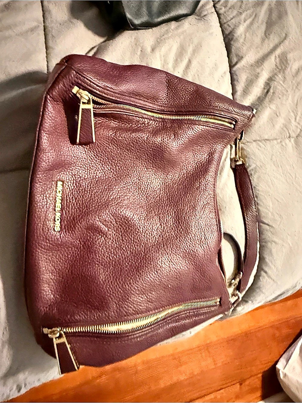 Michael Kors Evie Large Pebbled Leather Hobo Bag Burgundy